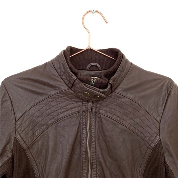 ANTHROPOLOGIE | Women’s Chocolate Brown Leather Moto Jacket Brass Hardware - Picture 7 of 7